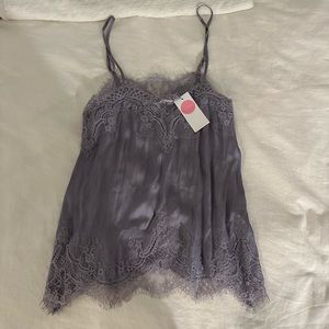 PURPLE SATIN CAMISOLE WITH LACE $20